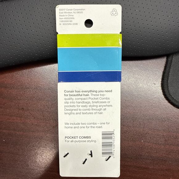 2-Pack Conair Pocket Hair Combs Smooth Style Compact And Durable Travel Size - Picture 2 of 3